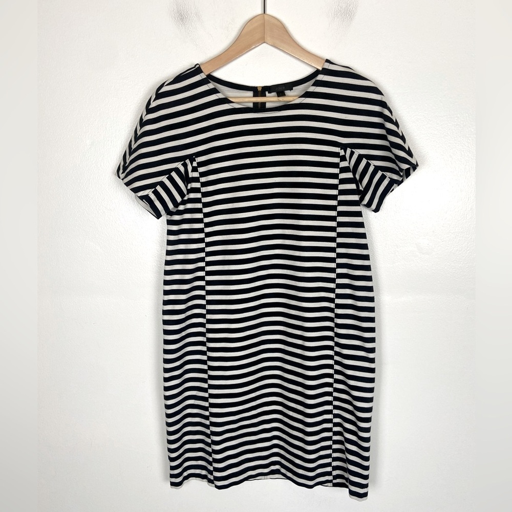 J. Crew Stripe Knit Shift Midi Dress Size S Black & White‎ Office Career Classic